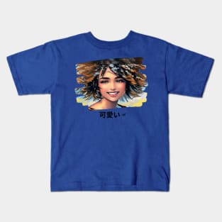 CUTE (smiling anime girl with snow in hair) Kids T-Shirt